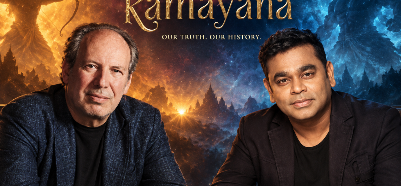 Hans Zimmer and A R Rahman sitting on he set of Ramayana