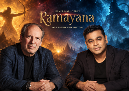Hans Zimmer and A R Rahman sitting on he set of Ramayana