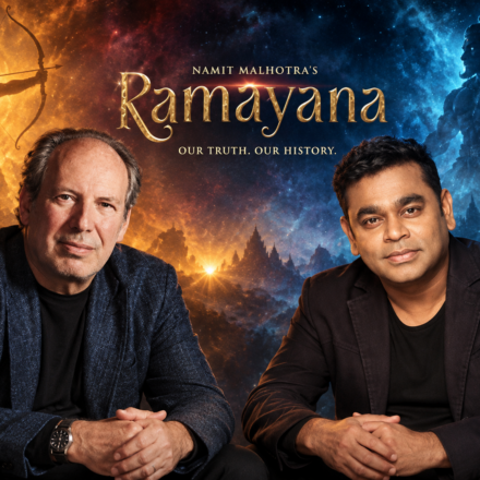 Hans Zimmer and A R Rahman sitting on he set of Ramayana